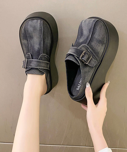 Fashion Splicing Slide Blue Fabric Sandals Cotton Platform FashionChic