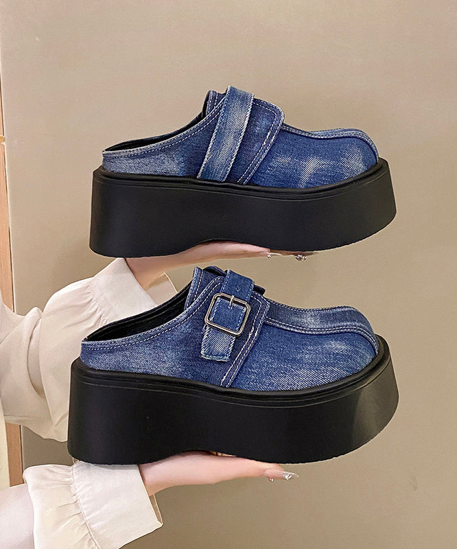 Fashion Splicing Slide Blue Fabric Sandals Cotton Platform FashionChic