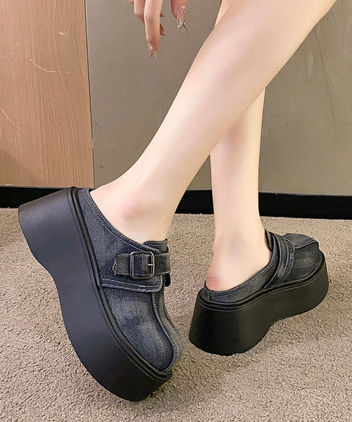 Fashion Splicing Slide Blue Fabric Sandals Cotton Platform FashionChic