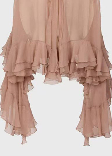 Fashion Stand Collar Ruffled Patchwork Chiffon Shirt Long Sleeve QA003 HS-LTP241011