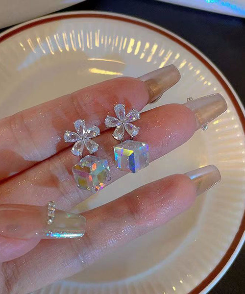 Crystal Sugar Fashion Drop Cube Silver Sterling Earrings FashionChic
