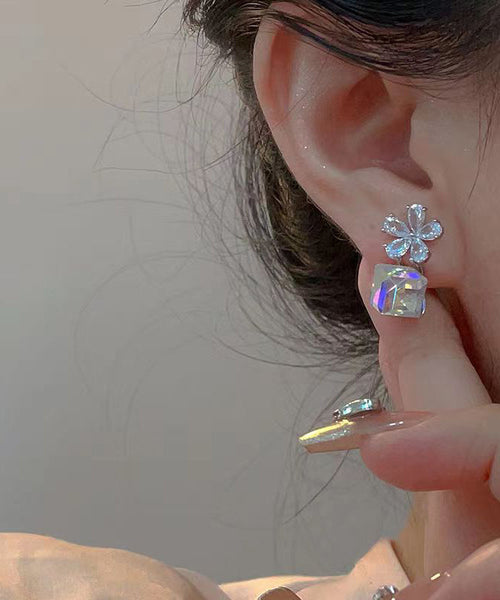 Crystal Sugar Fashion Drop Cube Silver Sterling Earrings FashionChic