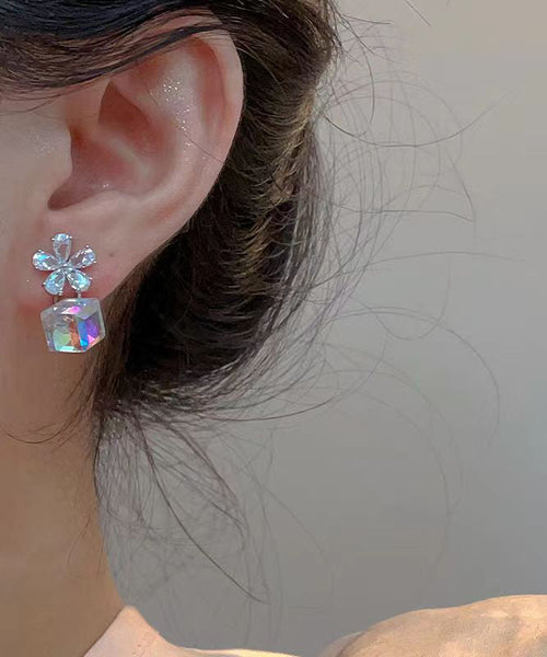 Crystal Sugar Fashion Drop Cube Silver Sterling Earrings FashionChic