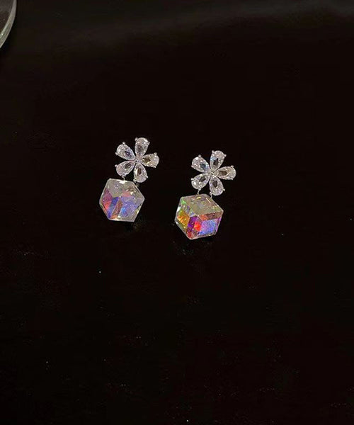 Crystal Sugar Fashion Drop Cube Silver Sterling Earrings FashionChic
