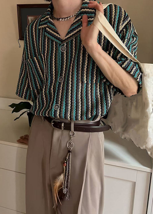 Pockets Summer Mens Shirts Button Striped Cotton Fashion FashionChic