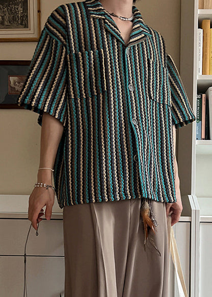 Pockets Summer Mens Shirts Button Striped Cotton Fashion FashionChic