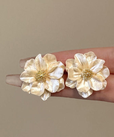 Copper Camellia Fashion Beige Acrylic Alloy Flower Stud Stylish FashionChic