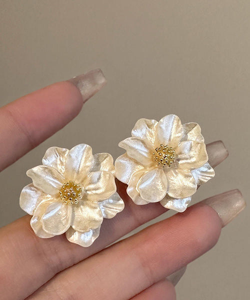 Copper Camellia Fashion Beige Acrylic Alloy Flower Stud Stylish FashionChic