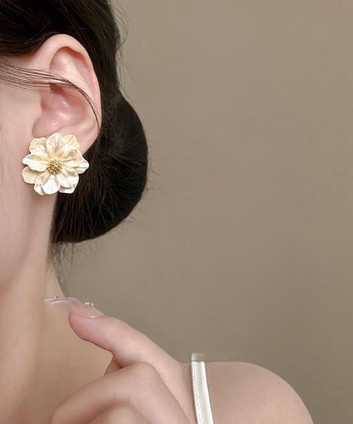 Copper Camellia Fashion Beige Acrylic Alloy Flower Stud Stylish FashionChic