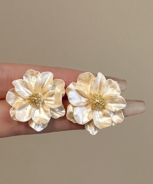 Copper Camellia Fashion Beige Acrylic Alloy Flower Stud Stylish FashionChic