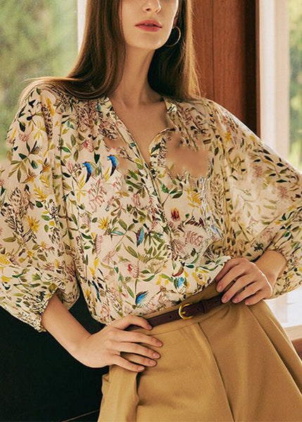 Shirts V Lantern Fashion Print Neck Sleeve FashionChic