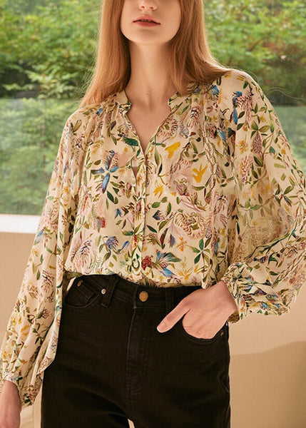 Shirts V Lantern Fashion Print Neck Sleeve FashionChic