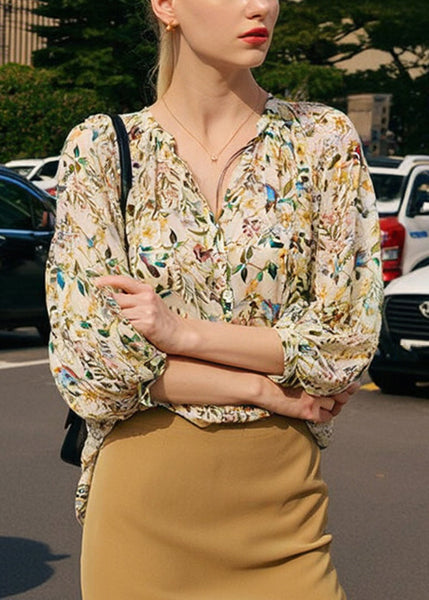 Shirts V Lantern Fashion Print Neck Sleeve FashionChic