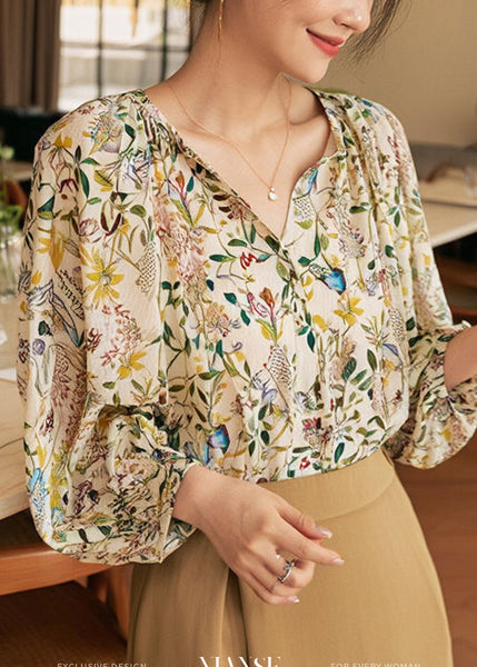 Shirts V Lantern Fashion Print Neck Sleeve FashionChic