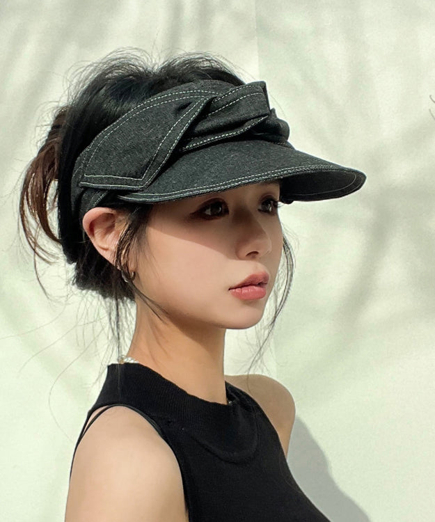 Fashion Versatile Black Gray Bow Denim Empty Top Hat YU1012 Hat-HAT240528