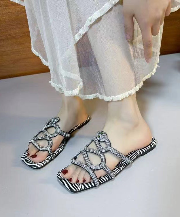 Fashion Versatile Black Zircon Peep Toe Slide Sandals XC1016 Ada Fashion