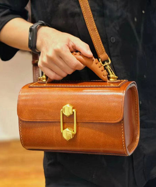 Style Brown Leather Fashion Versatile Calf Doctor Bag French FashionChic