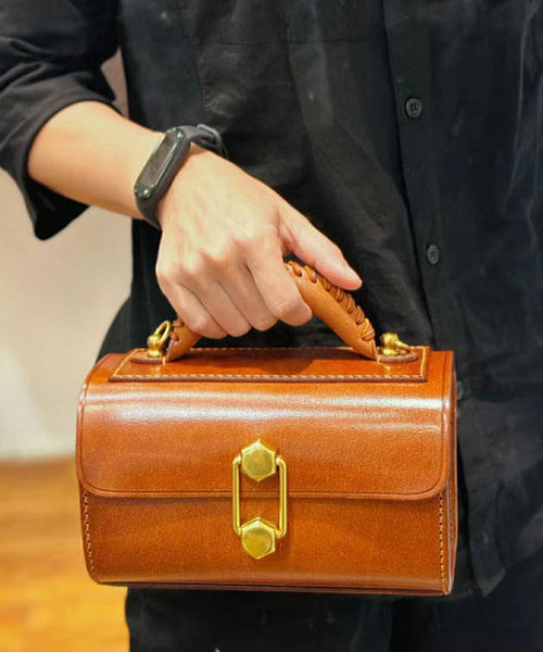Style Brown Leather Fashion Versatile Calf Doctor Bag French FashionChic