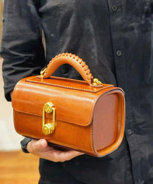 Style Brown Leather Fashion Versatile Calf Doctor Bag French FashionChic