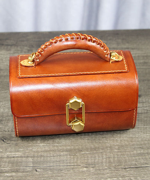 Style Brown Leather Fashion Versatile Calf Doctor Bag French FashionChic