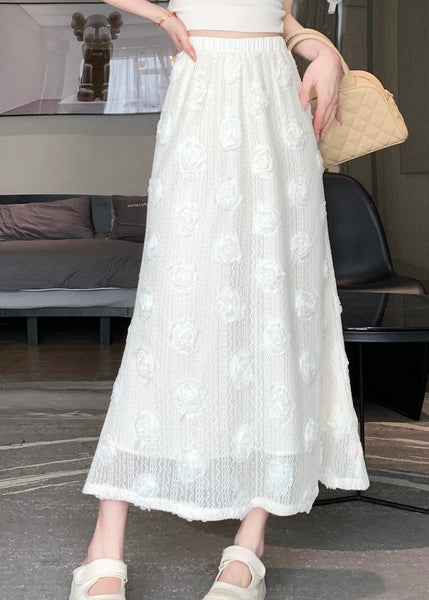 Fashion Versatile White Floral Elastic Waist Cotton Skirt Spring QQ1025 Ada Fashion