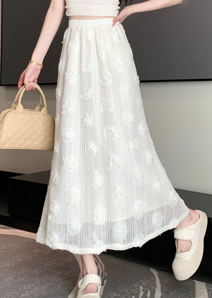 Fashion Versatile White Floral Elastic Waist Cotton Skirt Spring QQ1025 Ada Fashion