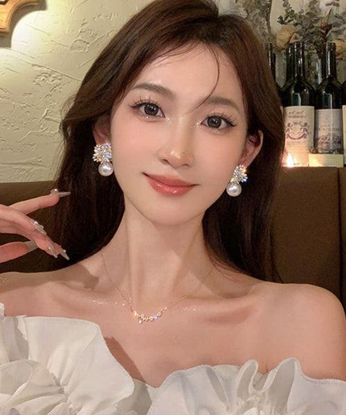 Fashion White Alloy Zircon Snowflake Pearl Stud Earrings YX010 ABC