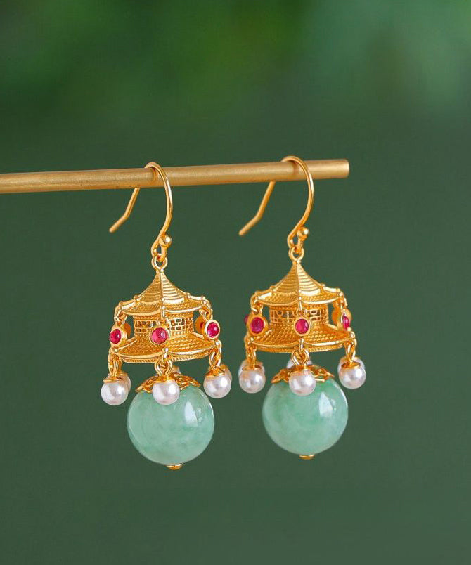 Fashion White Ancient Gold Pearl Agate Palace Lantern Drop Earrings GH1083 Ada Fashion