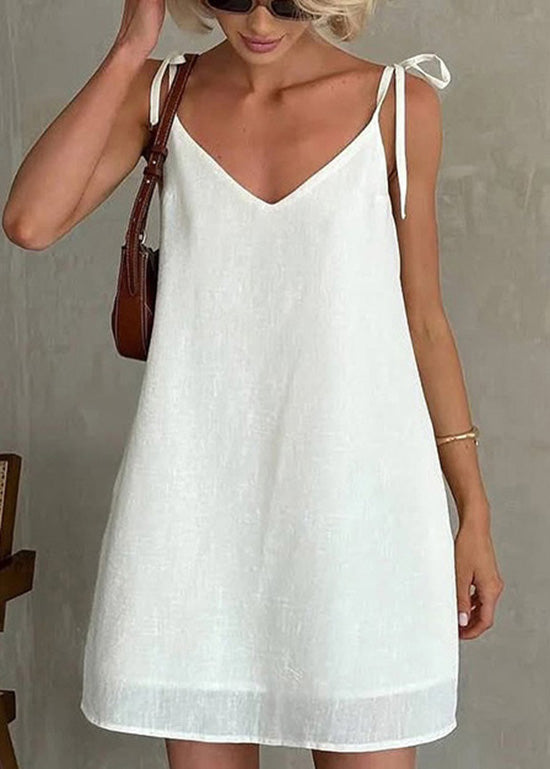 Mini Fashion White Dresses Lace Backless Up Summer Cotton FashionChic