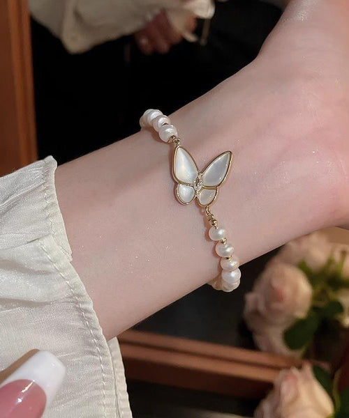 White Copper Alloy Charm Fashion Bracelet Pearl Butterfly FashionChic