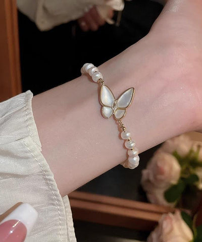 White Copper Alloy Charm Fashion Bracelet Pearl Butterfly FashionChic