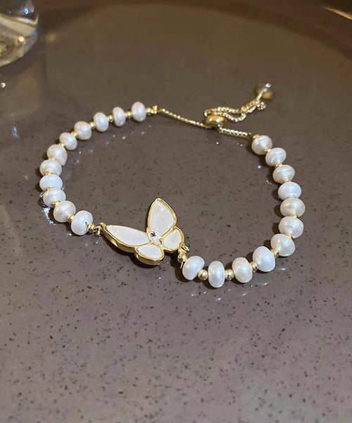 White Copper Alloy Charm Fashion Bracelet Pearl Butterfly FashionChic