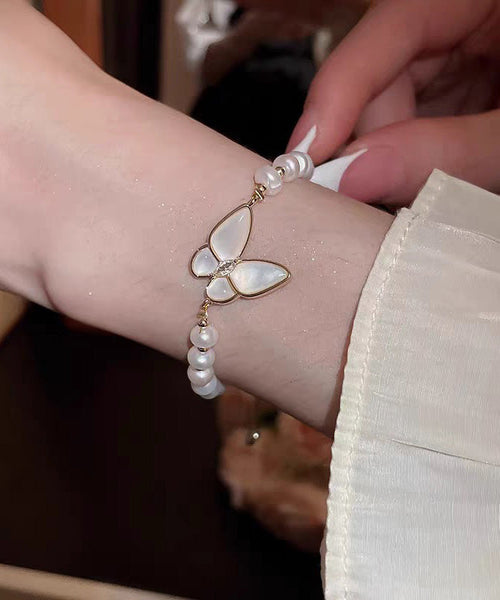 White Copper Alloy Charm Fashion Bracelet Pearl Butterfly FashionChic