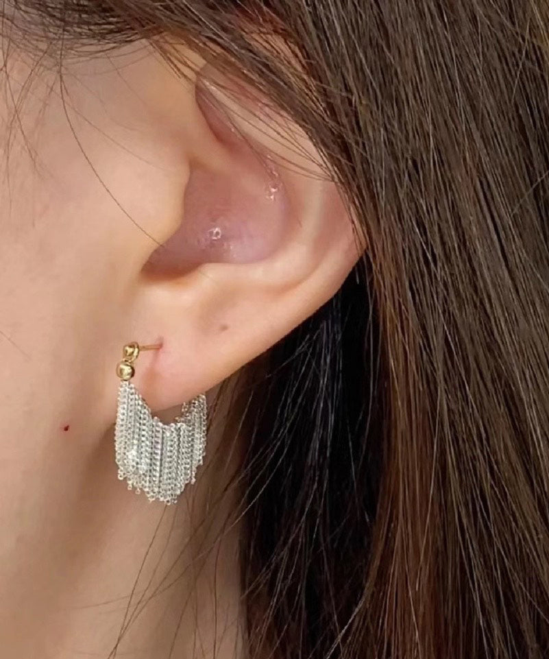 Fashion White Copper Overgild Tassel Hoop Earrings PO038 JEW-EAR240729