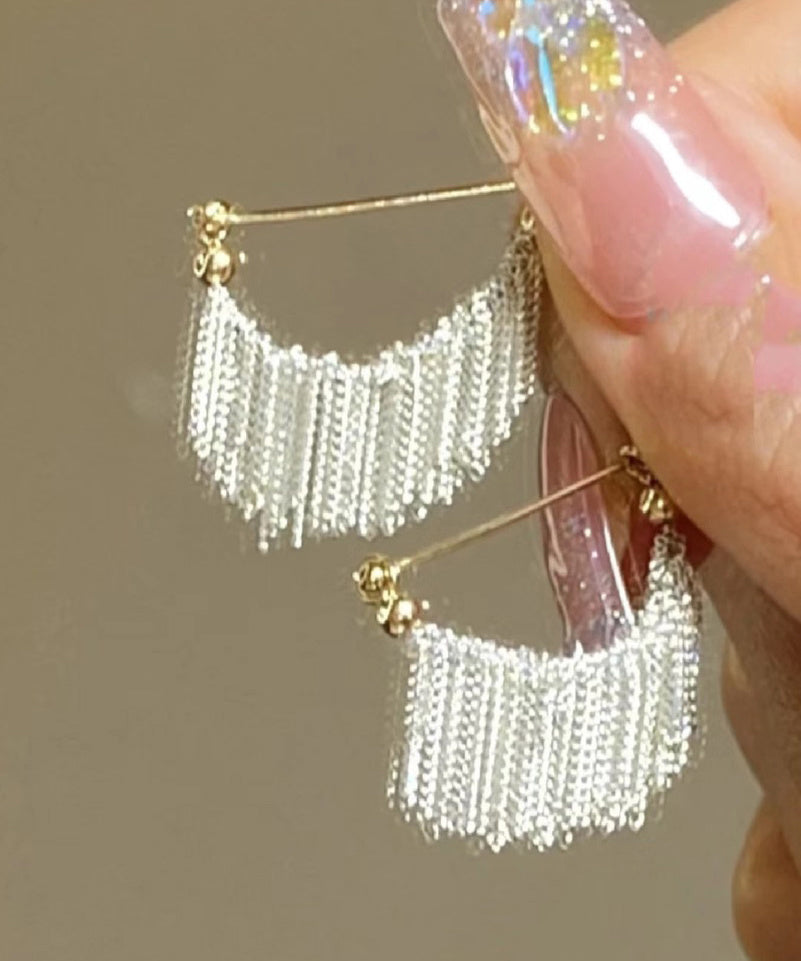 Fashion White Copper Overgild Tassel Hoop Earrings PO038 JEW-EAR240729