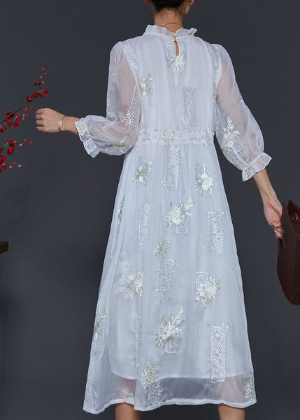 Fashion White Embroidered Silk Cinched Dresses Summer SD1045 Ada Fashion