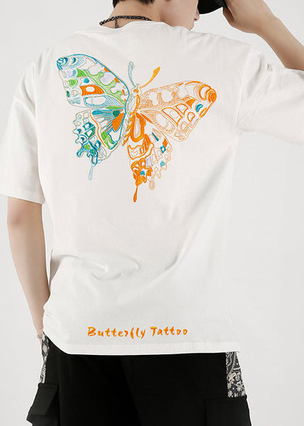 Shirts Embroideried White T Fashion Cotton Summer Butterfly FashionChic