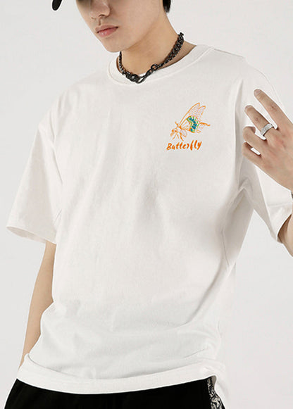Shirts Embroideried White T Fashion Cotton Summer Butterfly FashionChic
