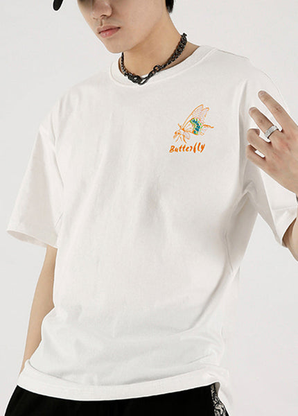 Shirts Embroideried White T Fashion Cotton Summer Butterfly FashionChic