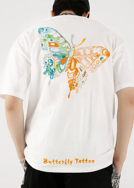 Shirts Embroideried White T Fashion Cotton Summer Butterfly FashionChic