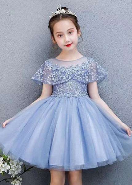 Fashion White O-Neck Embroideried Floral Tulle Kids Mid Dress Summer EW031 WS-JRTZSDL240810