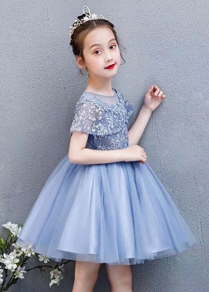 Fashion White O-Neck Embroideried Floral Tulle Kids Mid Dress Summer EW031 WS-JRTZSDL240810