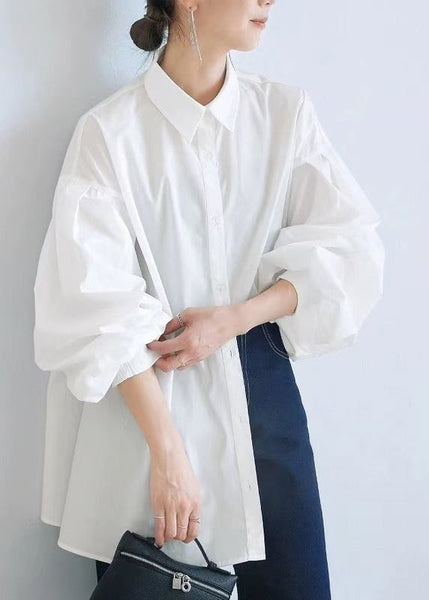 Top Oversized Blouse Lantern Side Open Cotton Fashion White FashionChic