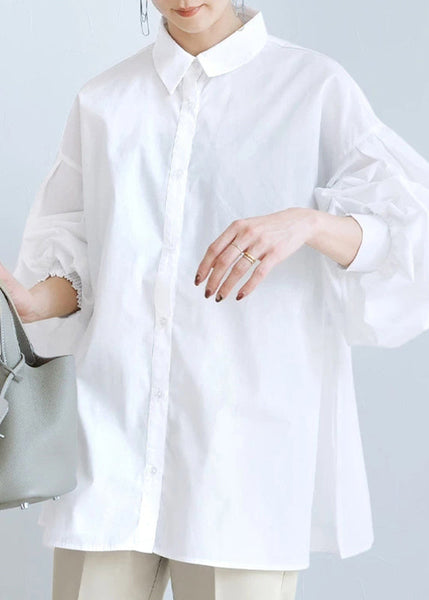 Top Oversized Blouse Lantern Side Open Cotton Fashion White FashionChic