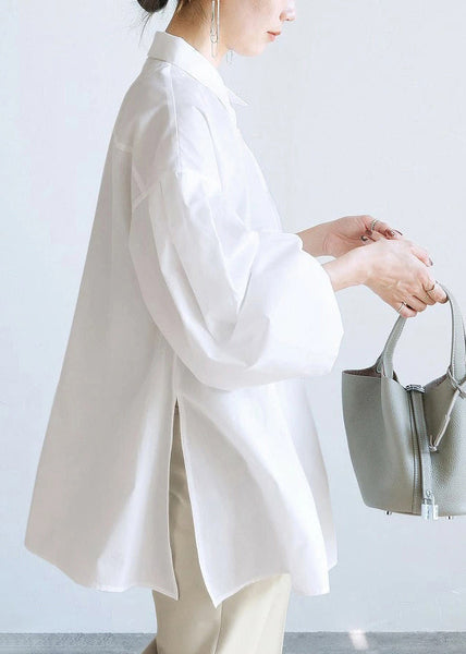 Top Oversized Blouse Lantern Side Open Cotton Fashion White FashionChic