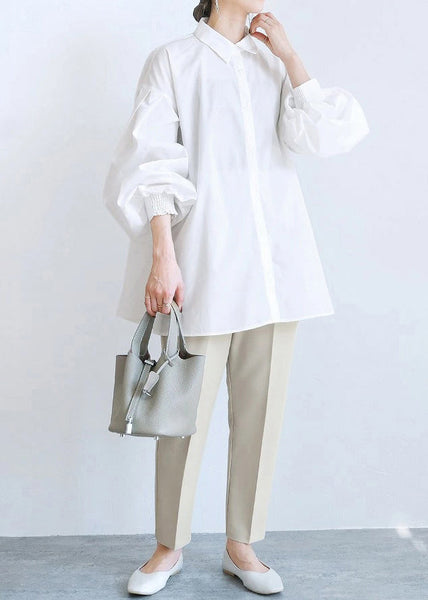 Top Oversized Blouse Lantern Side Open Cotton Fashion White FashionChic