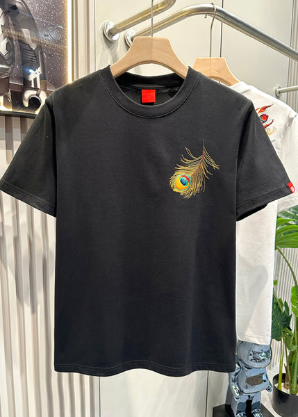 Embroideried Men Summer White Cotton Peacock T Fashion Shirt FashionChic