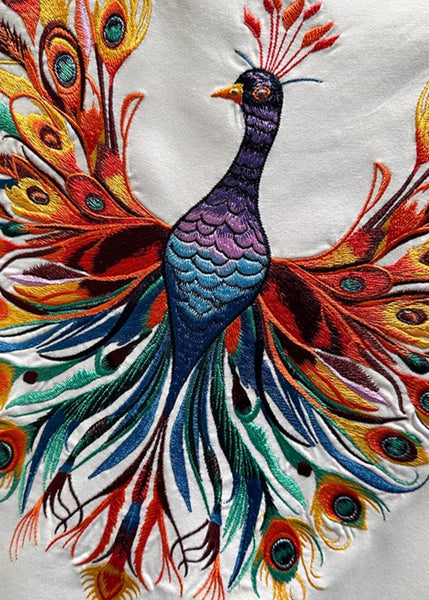 Embroideried Men Summer White Cotton Peacock T Fashion Shirt FashionChic