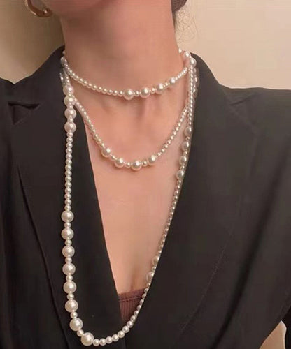 Fashion White Pearl Layered Gratuated Bead Necklace PO015 JEW-NLC240729