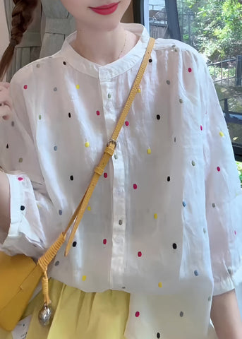 Shirt Sleeve Cotton Fashion Collar Bracelet Stand White Print FashionChic